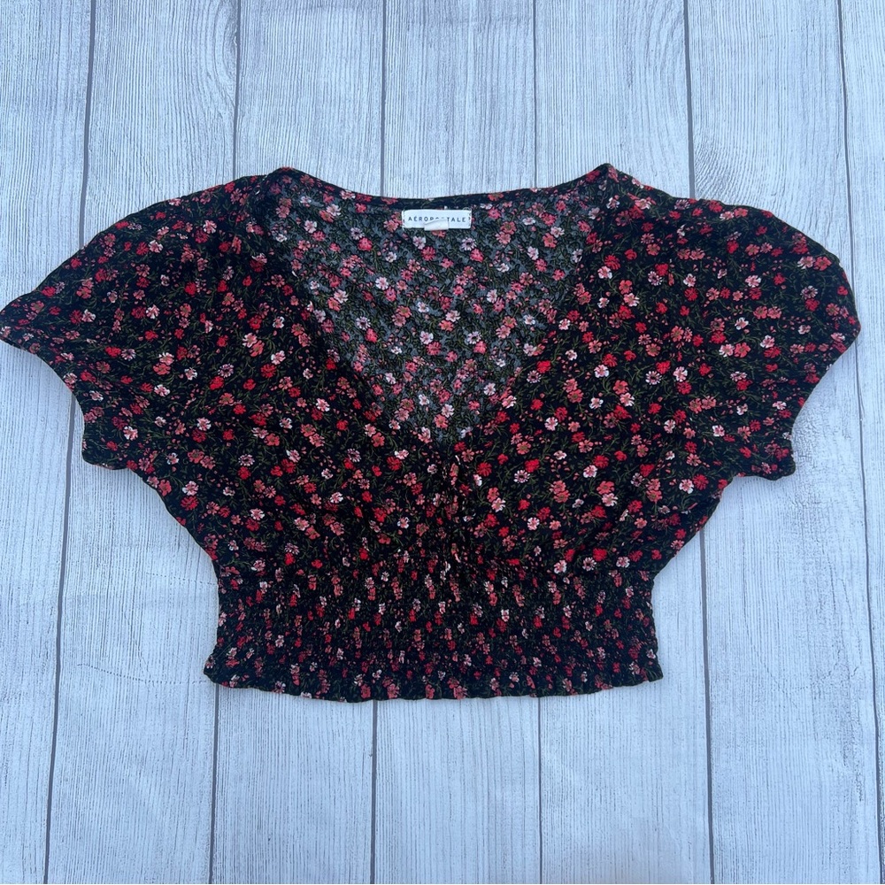 Aeropostale Floral Smocked Crop Top